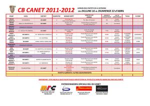 Horari Club Bàsquet Canet 21 i 22 d'abril de 2012