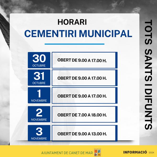 Horari Cementiri 2024 - tots sants